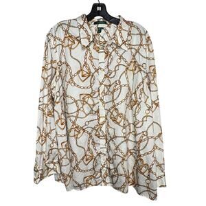 Lauren Ralph Lauren 100% Cotton Equestrian Belt Print Button Down Shirt Size 3XL